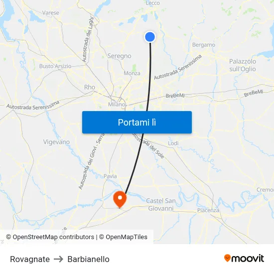 Rovagnate to Barbianello map