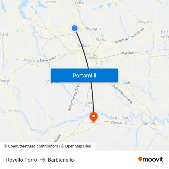 Rovello Porro to Barbianello map