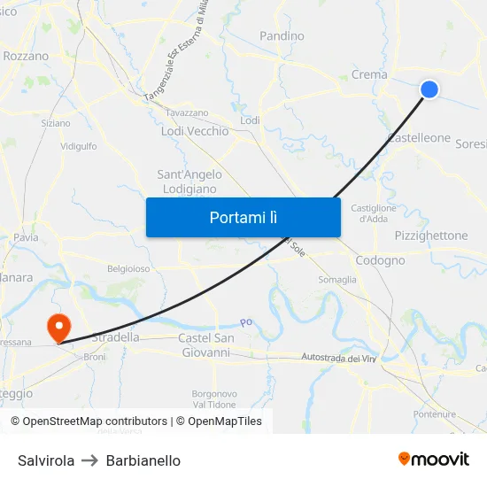 Salvirola to Barbianello map