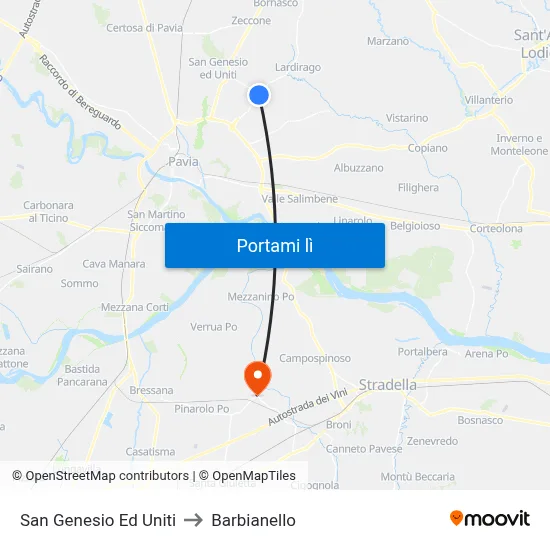 San Genesio Ed Uniti to Barbianello map