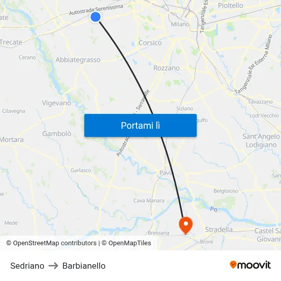Sedriano to Barbianello map