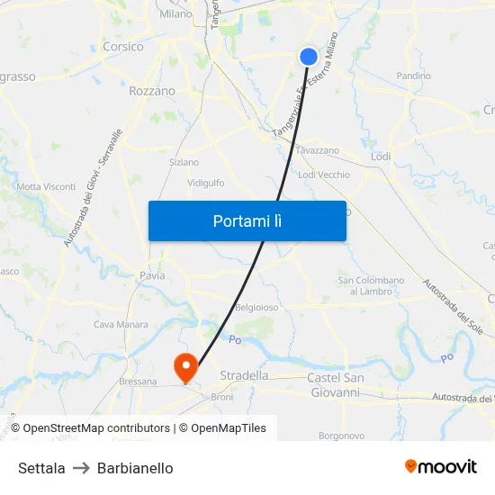 Settala to Barbianello map