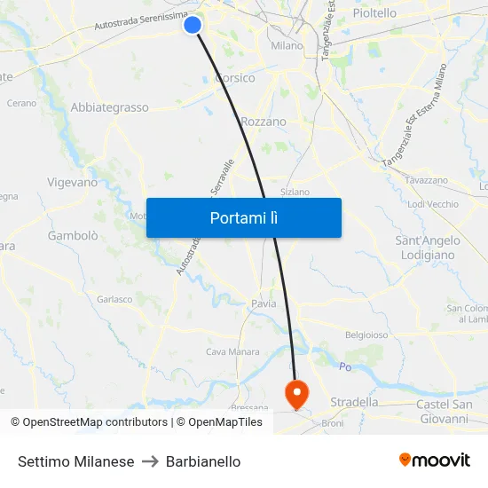 Settimo Milanese to Barbianello map