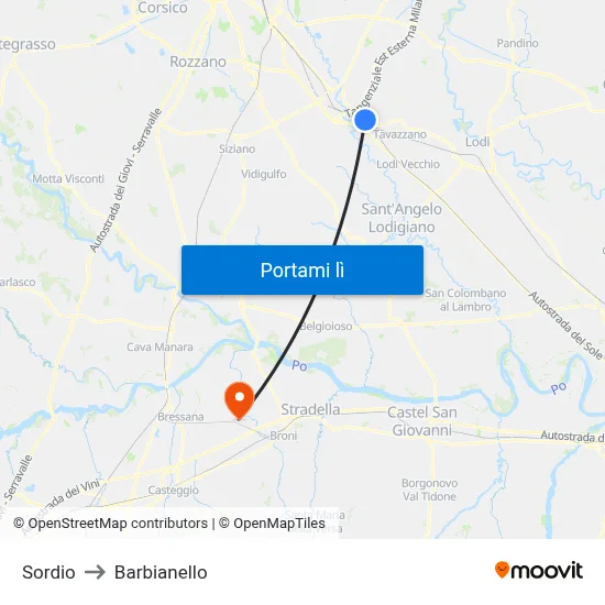 Sordio to Barbianello map