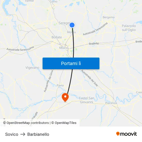 Sovico to Barbianello map