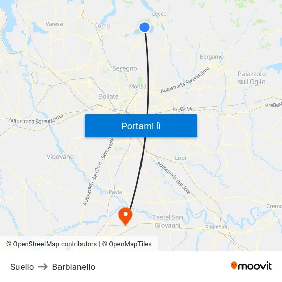 Suello to Barbianello map