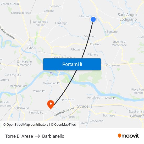 Torre D' Arese to Barbianello map