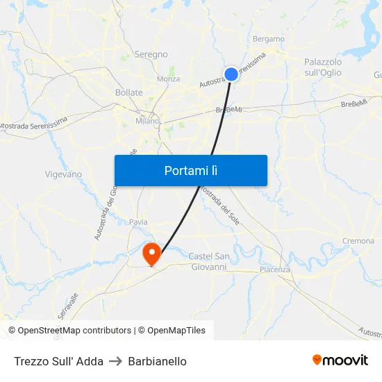 Trezzo Sull' Adda to Barbianello map