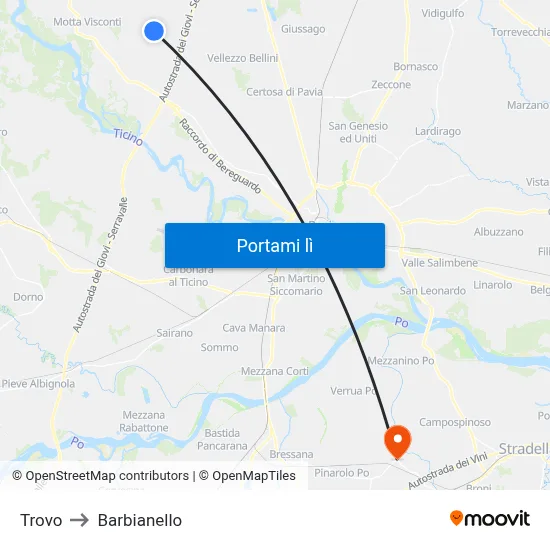 Trovo to Barbianello map