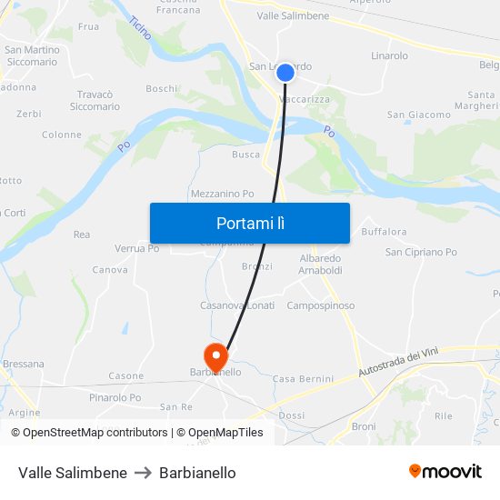 Valle Salimbene to Barbianello map
