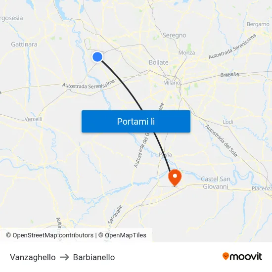 Vanzaghello to Barbianello map
