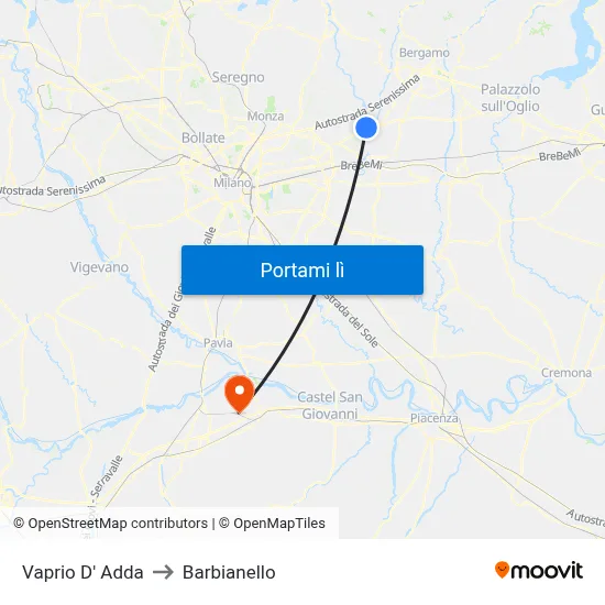 Vaprio D' Adda to Barbianello map