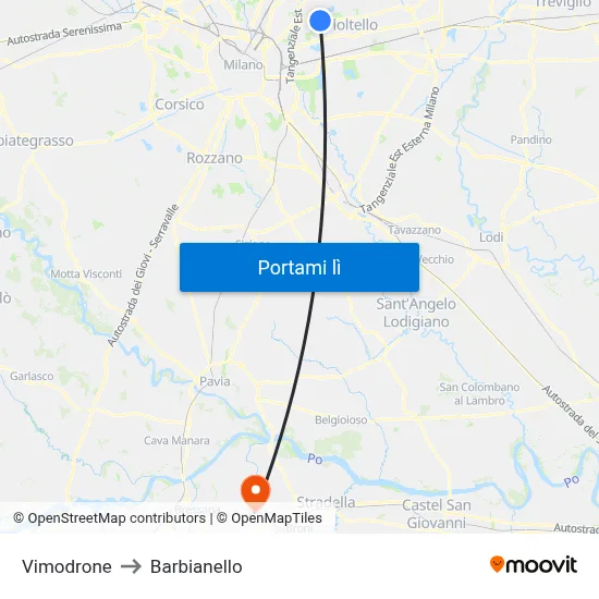 Vimodrone to Barbianello map