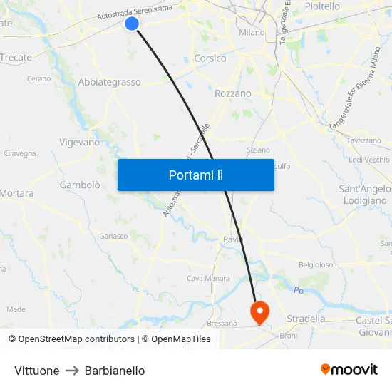 Vittuone to Barbianello map