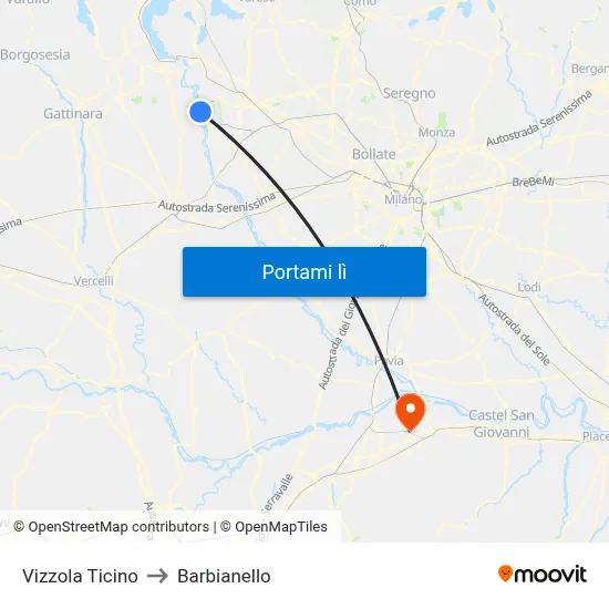 Vizzola Ticino to Barbianello map