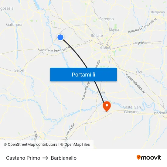 Castano Primo to Barbianello map