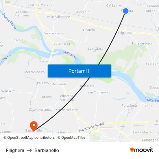 Filighera to Barbianello map