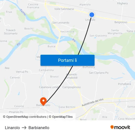 Linarolo to Barbianello map