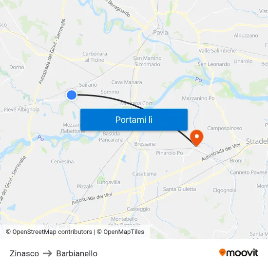 Zinasco to Barbianello map