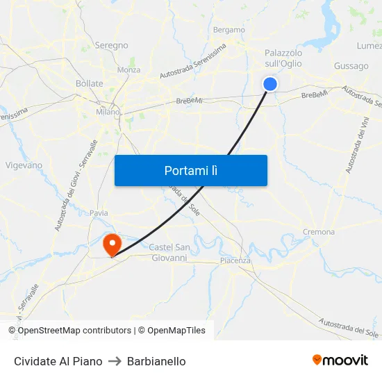 Cividate Al Piano to Barbianello map