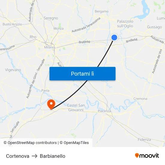 Cortenova to Barbianello map