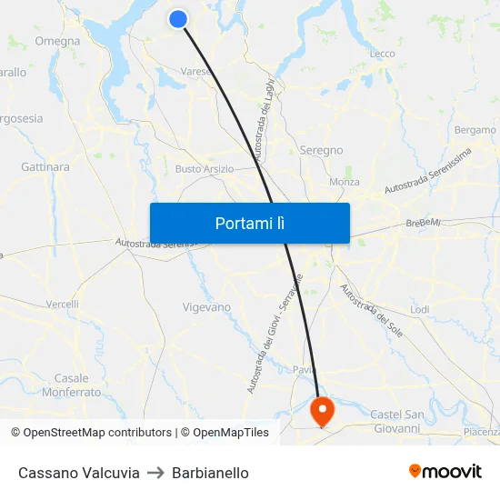 Cassano Valcuvia to Barbianello map