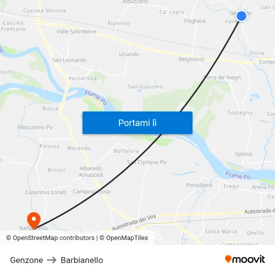 Genzone to Barbianello map