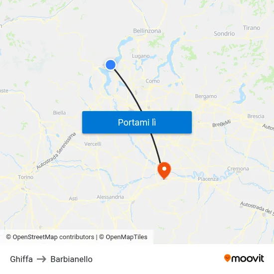 Ghiffa to Barbianello map