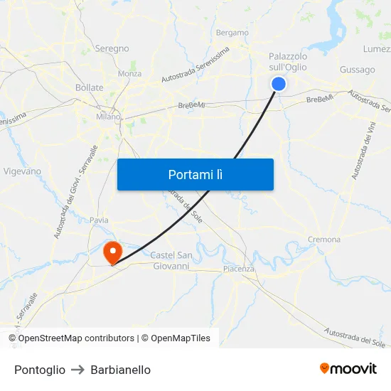 Pontoglio to Barbianello map