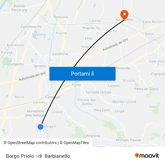 Borgo Priolo to Barbianello map