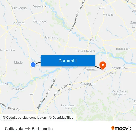 Galliavola to Barbianello map