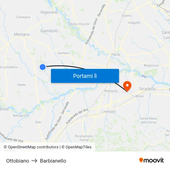 Ottobiano to Barbianello map