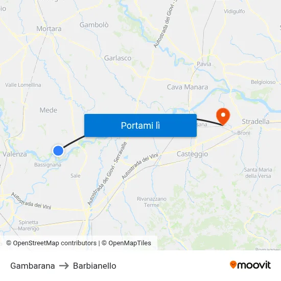 Gambarana to Barbianello map
