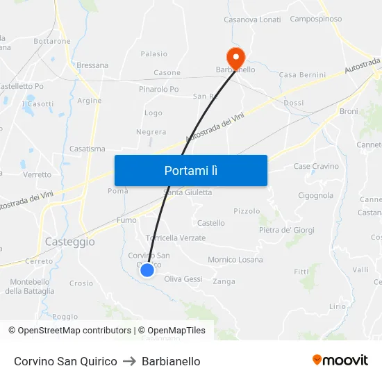 Corvino San Quirico to Barbianello map