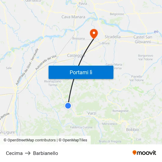 Cecima to Barbianello map