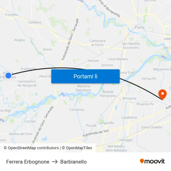 Ferrera Erbognone to Barbianello map