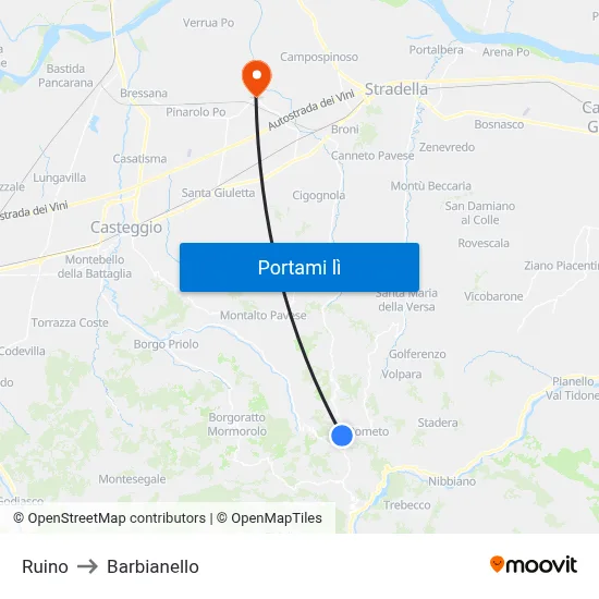Ruino to Barbianello map