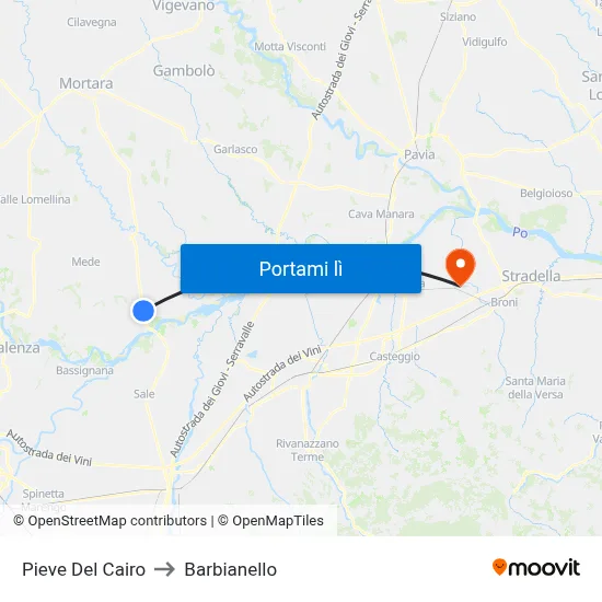 Pieve Del Cairo to Barbianello map