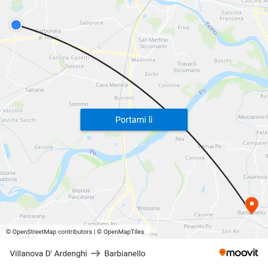 Villanova D' Ardenghi to Barbianello map