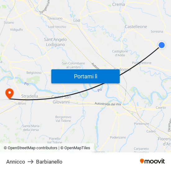 Annicco to Barbianello map