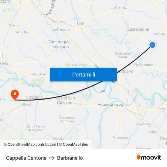 Cappella Cantone to Barbianello map