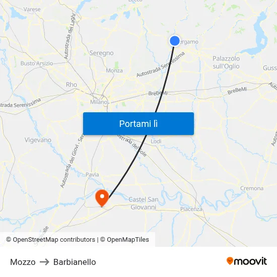 Mozzo to Barbianello map