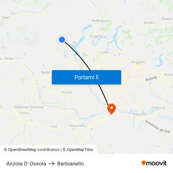 Anzola D' Ossola to Barbianello map