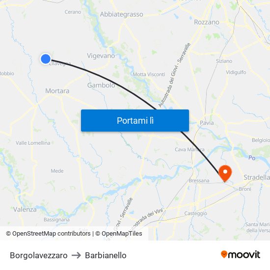 Borgolavezzaro to Barbianello map