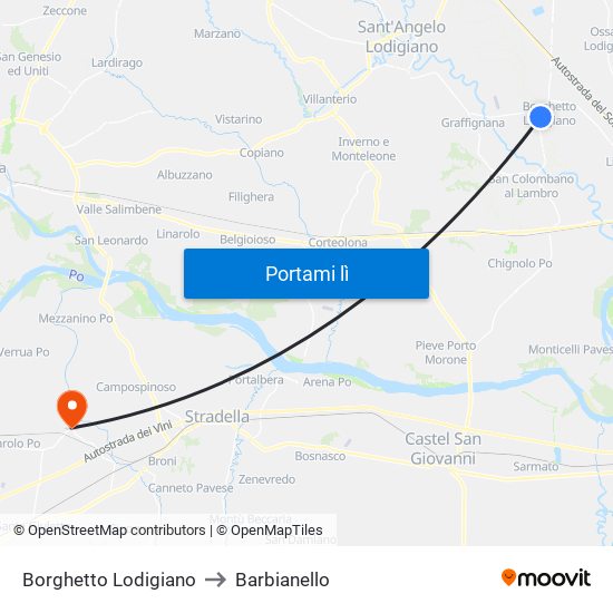 Borghetto Lodigiano to Barbianello map