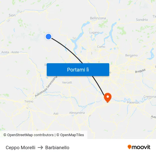 Ceppo Morelli to Barbianello map