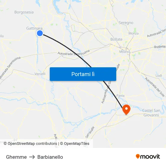 Ghemme to Barbianello map