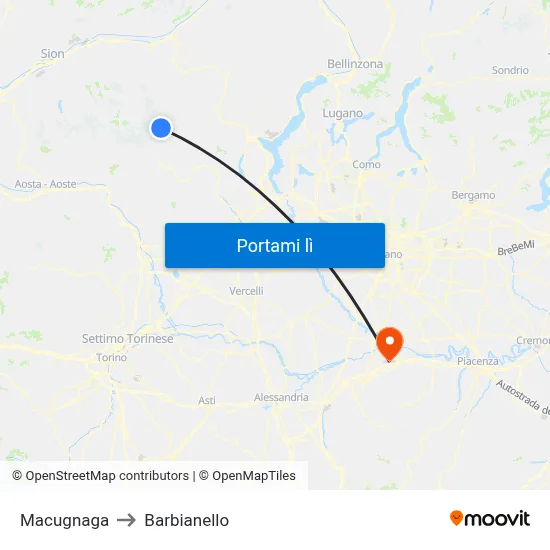 Macugnaga to Barbianello map