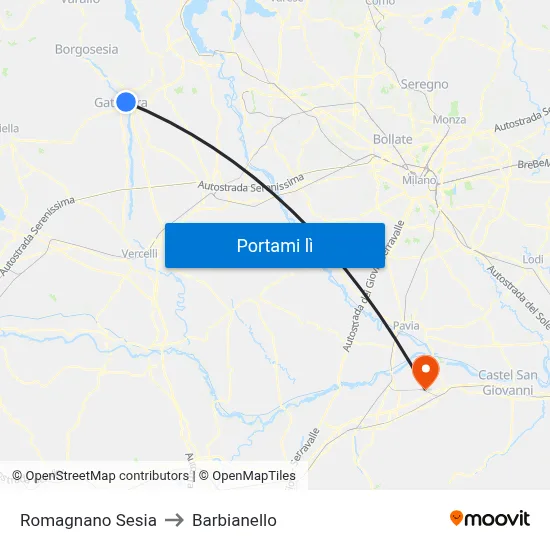 Romagnano Sesia to Barbianello map