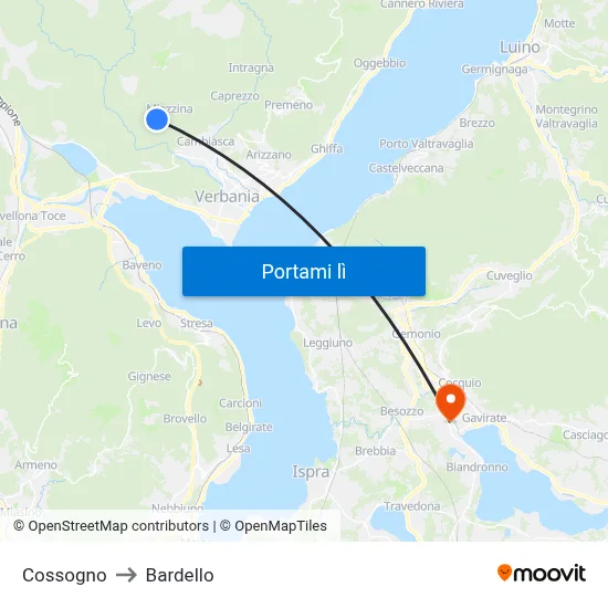 Cossogno to Bardello map